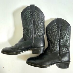 A Jama black western leather boots youth kids size 6/7